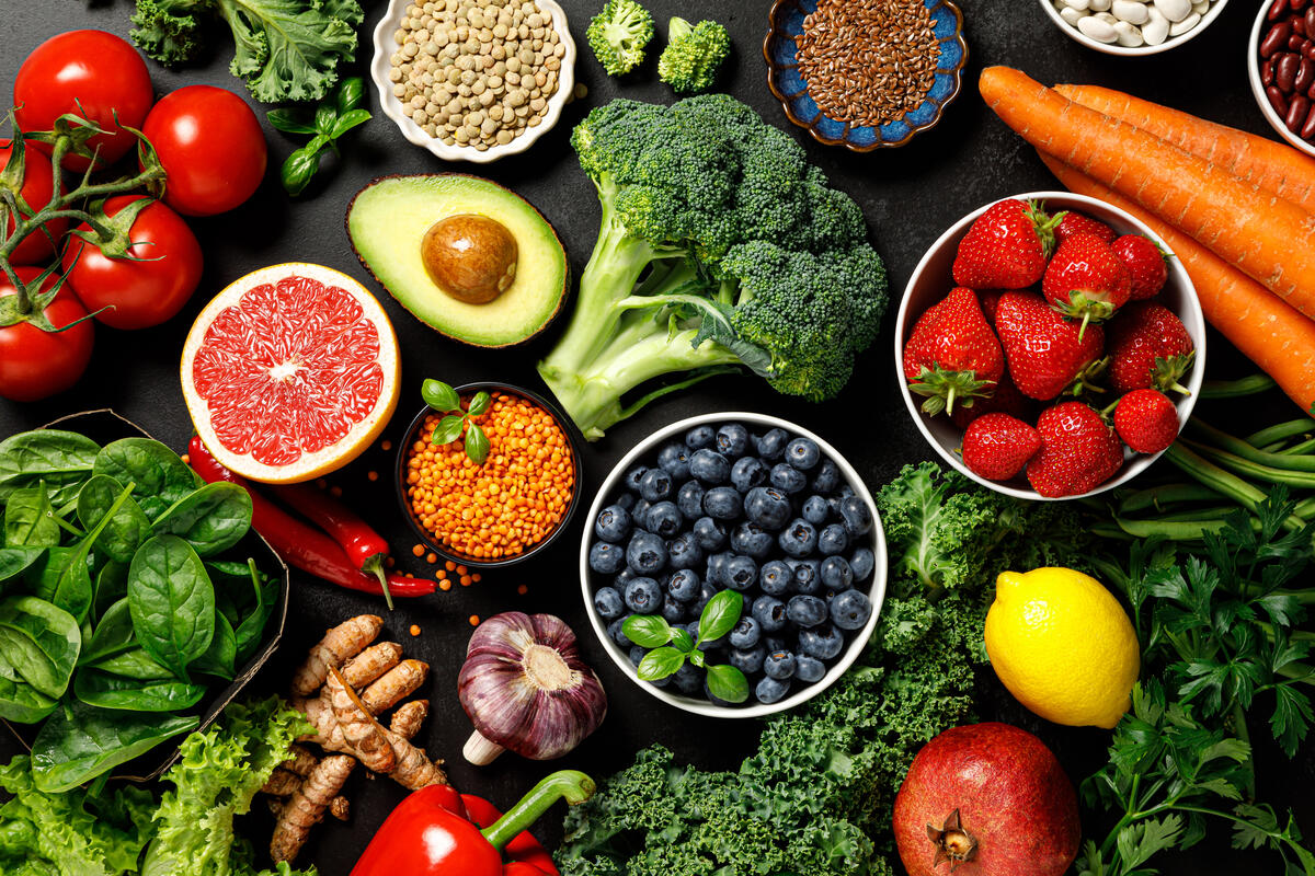 Healthy food. Healthy eating background. Fruit, vegetable, berry.  Vegetarian eating